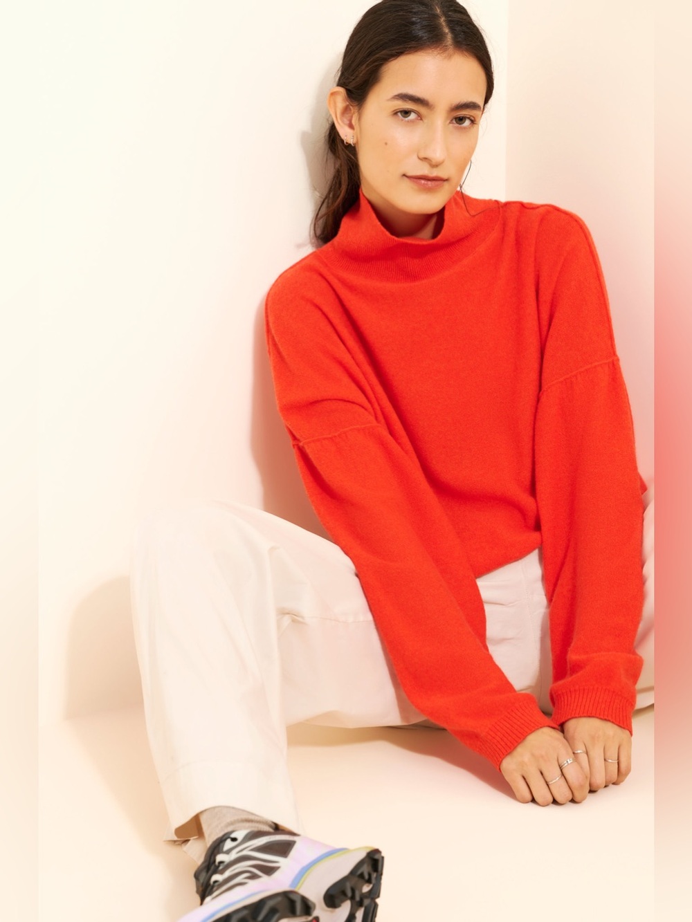 Large free people so low so high Relaxed cashmere Turtleneck Sweater orange